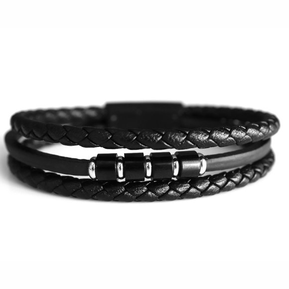Men's Leather Bracelet, Black Leather Bracelet, Bracelet for Men, Men's Bracelet - Picture 4 of 9